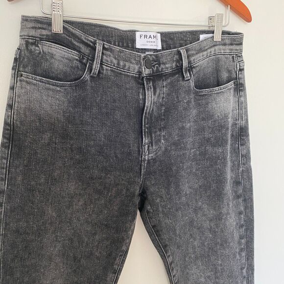 Frame Le High Straight Leg Jeans Silver Strike Split Hem Frayed Denim Sz 30 - Picture 9 of 13